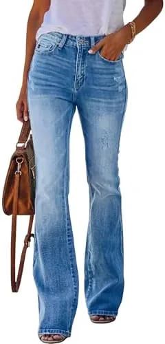 kunmi womens high waisted bell bottom bootcut jeans flare wide leg stretch trendy jeans