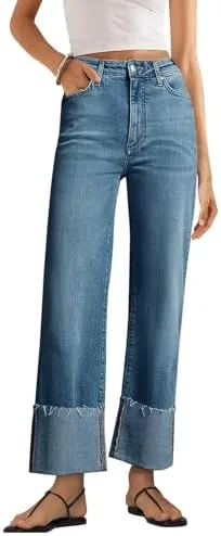 kunmi womens wide leg jeans high waisted straight leg stretchy denim pants with pockets wll005 blue 12